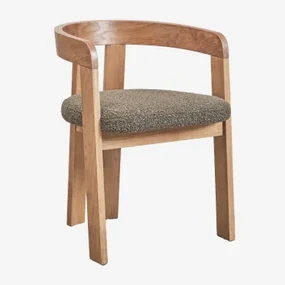 Set Van 4 Yvone Gestoffeerde Eetkamerstoelen Met Houten Armleuningen Natuurlijk Hout & Bouclé Bruin - Tarwe - Sklum