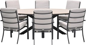 Garden Impressions Senja tuinset 7-delig desert sand - Tulli tuintafel 220x115xH75 cm - light teak vironwood