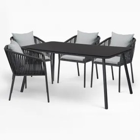 Arhiza Classic Rechthoekige Tafelset, 160x90 Cm, En 4 Aluminium Tuinstoelen. Grijs – Grafiet - Sklum