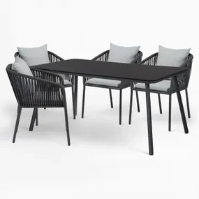 Arhiza Classic Rechthoekige Tafelset, 160x90 Cm, En 4 Aluminium Tuinstoelen. Grijs – Grafiet - Sklum