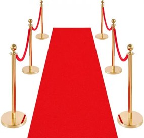 VEVOR 6-delige afzetpaalset met rode loper (8 m) en 4 rode fluwelen touwen (1,5 m), navulbare voet voor concerten, tentoonstellingen, hotels, bioscopen (Goudkleurig)