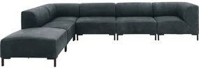 Goossens Excellent Hoekbank Marshall Met Hocker zwart, leer, 1,5-zits, urban industrieel