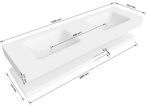 Zaro Alan badmeubel 160cm met planchet talc en vrijhangende wastafel cloud dubbel zonder kraangat talc