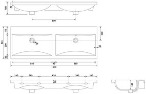 Brauer Halo wastafel keramiek 120cm zonder kraangaten wit glans