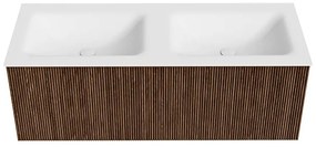 Mondiaz Kurve 120cm badmeubel walnut met 1 lade en wastafel cloud dubbel zonder kraangat