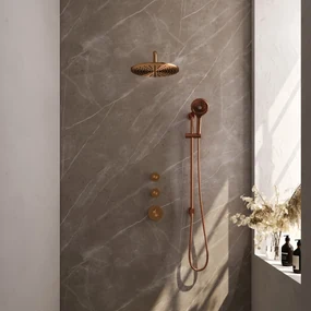 Brauer Copper Edition complete inbouw regendouche met 3 standen handdouche, gebogen wandarm, glijstang en hoofddouche 30cm set 22 koper geborsteld PVD