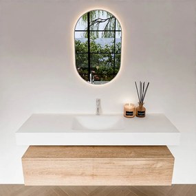 Zaro Alan badmeubel 140cm washed oak 1 lade met vrijhangende wastafel cloud midden 1 kraangat talc