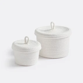 Set van 2 katoenen manden met deksel, Kesia