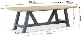 Tuinset 6 personen 260 cm Aluminium/textileen Grijs Lifestyle Garden Furniture Rome/Trente