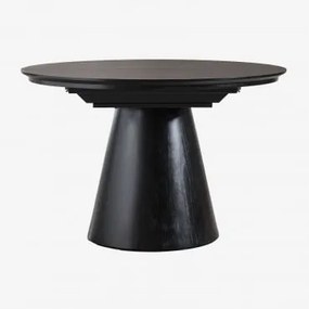 Ronde Eettafel 120-160x120 Cm Uitschuifbaar In Mdf En Montana Eiken Fineer Gewoon Zwart - Sklum