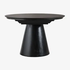 Ronde Eettafel 120-160x120 Cm Uitschuifbaar In Mdf En Montana Eiken Fineer Gewoon Zwart - Sklum