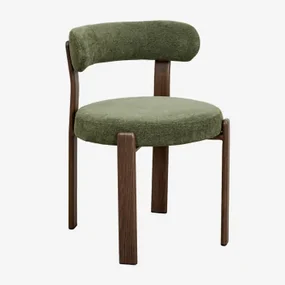 Jolie Eetkamerstoel In Chenillestof Bruin – Donker Hout & Stof Chenille Groen – Salie - Sklum