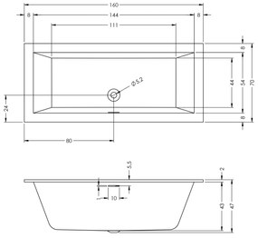 Riho Rethink Cubic inbouw ligbad 160x70cm wit mat met Fall overloop