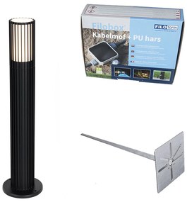 Buiten paaltje zwart met grondpin en kabelmof 50cm IP44 - Boris