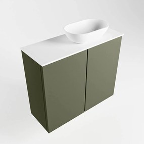 Mondiaz Fowy toiletmeubel 60cm army met witte waskom rechts zonder kraangat