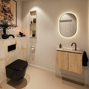 Mondiaz Ture DLux toiletmeubel 60cm washed oak met wastafel frappe midden met kraangat