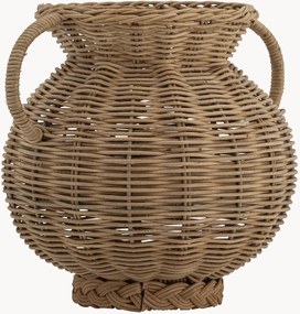 Decoratieve vaas Uni van glas met rotan mandje, H 26 cm
