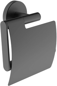 Saqu toiletrolhouder met klep 12,8x5,6x14,2cm mat zwart