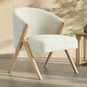 Beige Fauteuil Met Naturel Hout