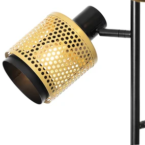 Industriële vloerlamp zwart met goud 3-lichts - Kayden Industriele / Industrie / Industrial E14 Binnenverlichting Lamp