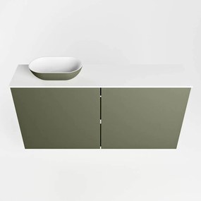 Mondiaz Fowy toiletmeubel 100cm army met legergroene waskom links en kraangat