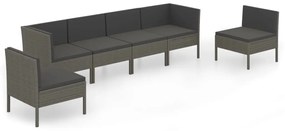 vidaXL 6-delige Loungeset met kussens poly rattan grijs