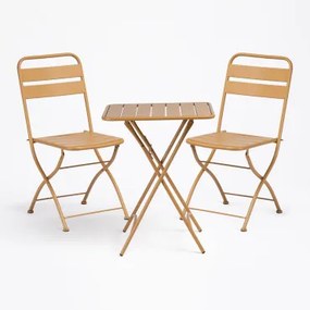 Janti Stalen Tuinset Met Vierkante Tafel 60x60 Cm En 2 Opvouwbare Stoelen Mosterd - Sklum