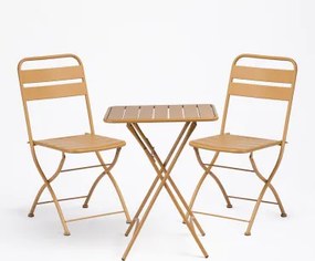 Set Van Vierkante Tuintafel 60x60 Cm En 2 Inklapbare Stoelen Van Staal Janti Mosterd - Sklum
