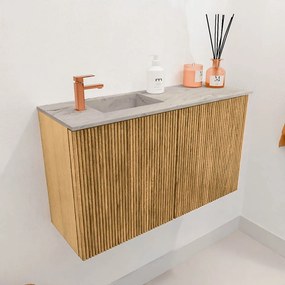 Mondiaz Joya DLux 70cm toiletmeubel oak met wastafel faye links 1 kraangat glace