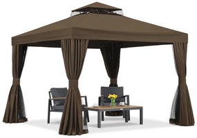 Tuinpaviljoen met klamboe en gordijnen Valencia 3x3 bruin Tuinpunt