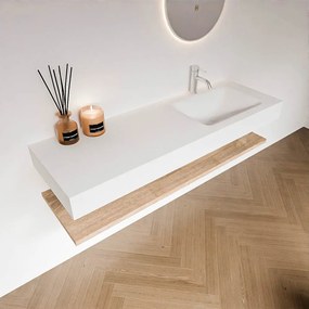 Zaro Alan badmeubel 140cm met planchet washed oak en vrijhangende wastafel cloud rechts 1 kraangat talc