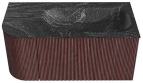 Mondiaz Kurve-dlux 95cm badmeubel ronding links ruby met 1 lade en deur en wastafel big small rechts zonder kraangat lava