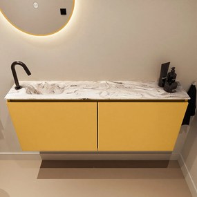 Mondiaz Ture DLux toiletmeubel 120cm ocher met wastafel glace links met kraangat