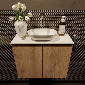 Mondiaz Fowy toiletmeubel 60cm washed oak met witte waskom midden zonder kraangat