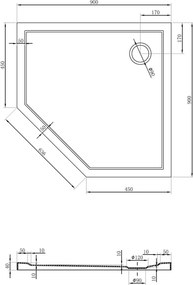 Mexen Flow kwadrant douchebak slim 90 x 90 cm, wit glans - 46P109090