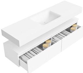 Zaro Alan badmeubel 160cm talc 2 lades met vrijhangende wastafel cloud midden zonder kraangat talc
