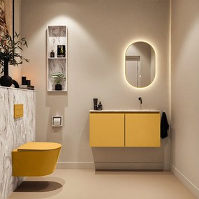 Mondiaz Ture DLux toiletmeubel 100cm ocher met wastafel glace rechts zonder kraangat