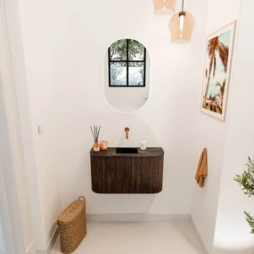 Mondiaz Joya DLux 75cm toiletmeubel ronding links/rechts walnut met wastafel faye midden zonder kraangat lava