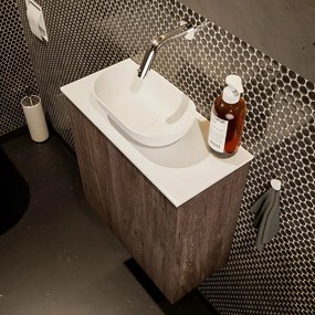 Mondiaz Fowy toiletmeubel 50cm dark brown met witte waskom midden zonder kraangat