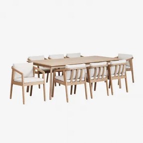 Set Van Een Rechthoekige Tafel 220x100 Cm En 8 Tuinstoelen Van Acaciahout Kaela Lichte Acaciekleur & Stof Gardenia Wit - Sklum