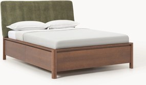 Houten bedframe Santiago met gestoffeerd hoofdeinde en lades