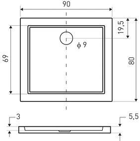 Kerra Oskar douchebak rechthoekig 90x80x5.5cm wit