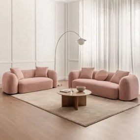 Zitkamer Set Met Modulaire 3-zitsbank En 2-zitsbank In Coco Chenille Stof Chenille Roze – Kwarts - Sklum