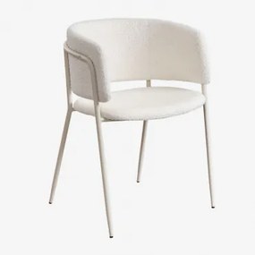 Set Van 4 Eetkamerstoelen Met Armleuningen, Bekleed Nalon Tapioca Beige & Chenille White & Teddystof - Sklum