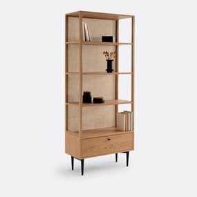Eiken gefineerde boekenkast van rotanriet, Noya