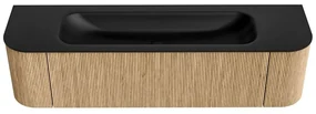 Mondiaz Kurve 170cm badmeubel ronding links/rechts oak met 1 lade en 2 deuren en wastafel big large midden zonder kraangat urban