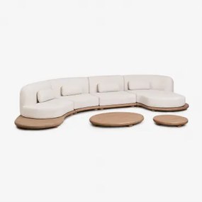 Tuinset Met Modulaire Rechter Chaise Longue Bank Van 4 Delen En 2 Salontafels Van Acaciahout Gerard Lichte Acaciekleur - Sklum