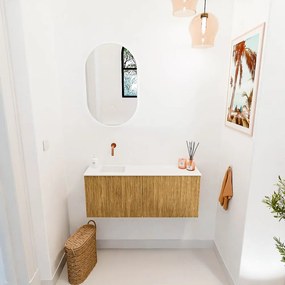 Mondiaz Joya 100cm toiletmeubel oak met wastafel faye links zonder kraangat talc