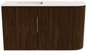 Mondiaz Joya DLux 70cm toiletmeubel ronding rechts walnut met wastafel faye links zonder kraangat meli