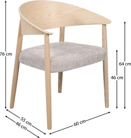 Eetkamerstoel Gebogen Hout Met Beige Stof